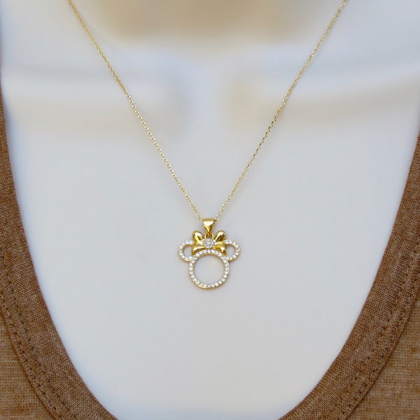 Minnie Mouse Disney Necklace, Gold jewelry, 14k Gold Filled, Mickey Mouse, Minimalist Jewelry, Dainty Necklace, Gold Necklace Gift for Her