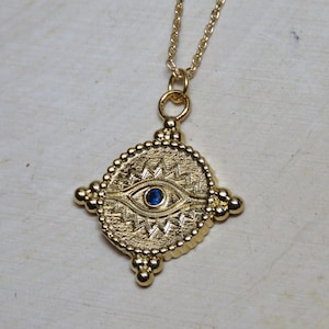 Blue Evil Eye Necklace, Greek jewelry, Minimalist jewelry, Gold Jewelry from Greece, Evil Eye Charm, Dainty Necklace, Gold Necklace Gift