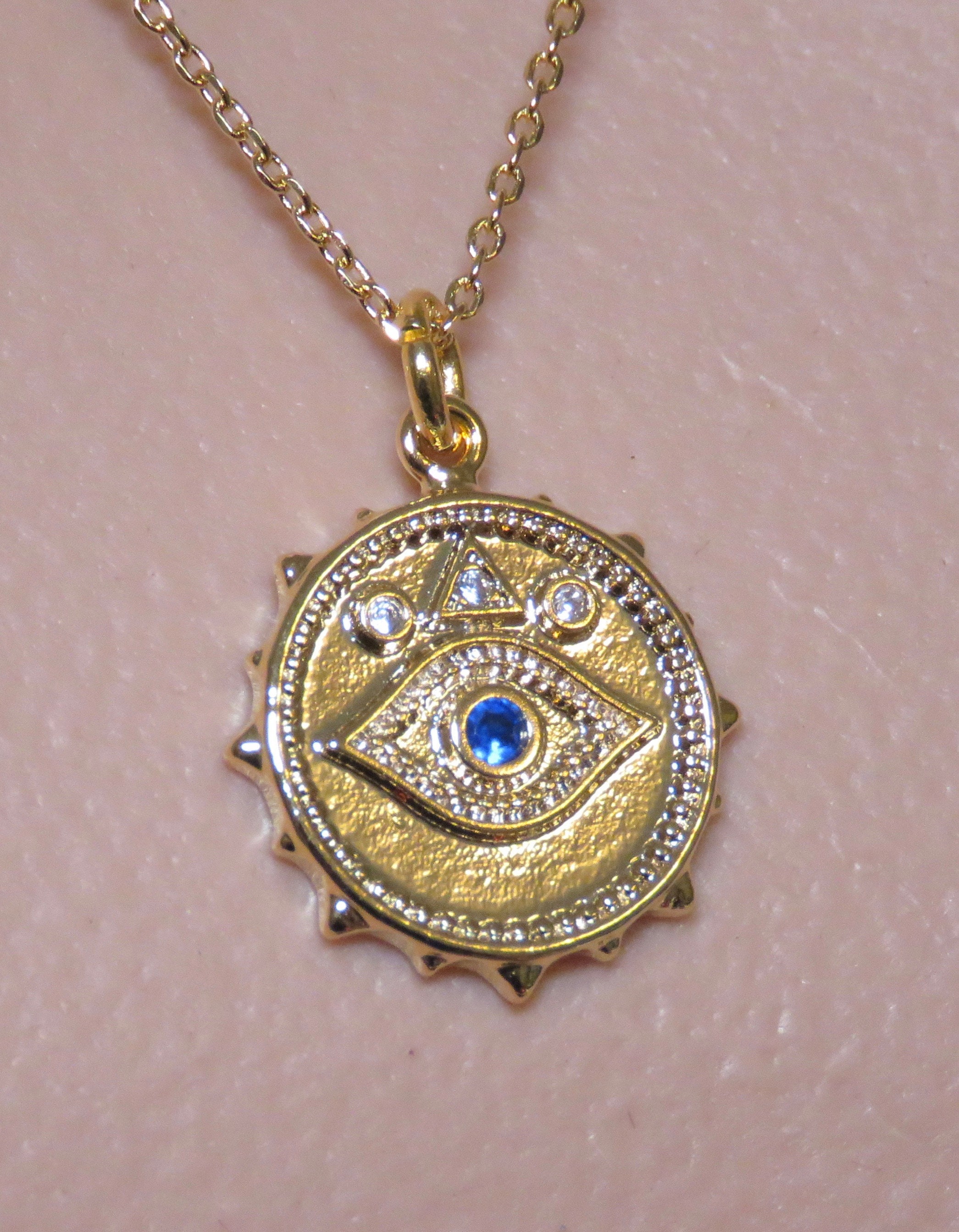 Evil Eye Necklace Greek Jewelry 18k Gold Filled Minimalist - Etsy