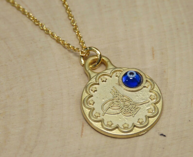 Turkish Gold Ottoman Evil Eye Necklace Greek Jewelry 14k Etsy