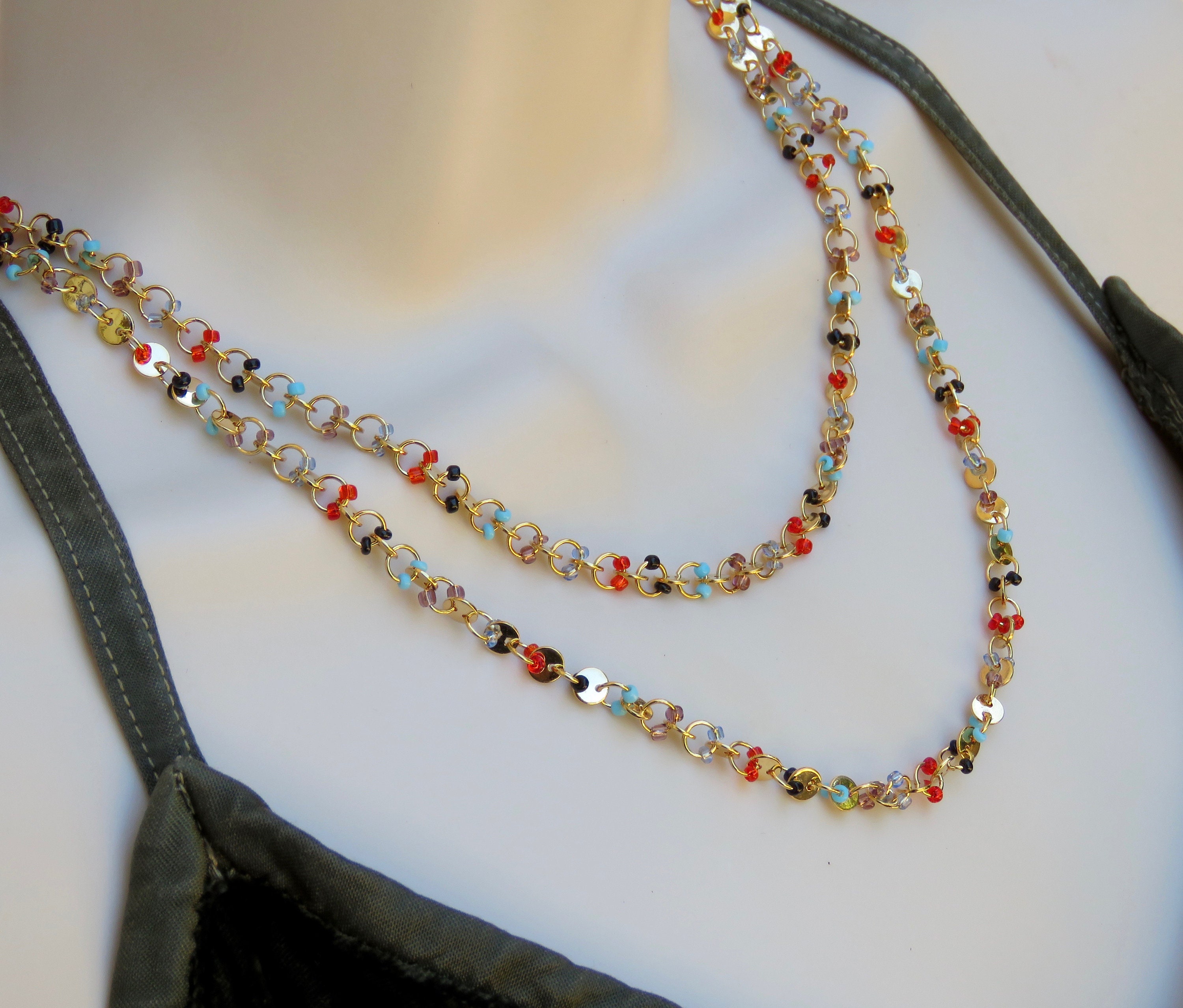 Gold Beaded Necklace Set Multi Color 