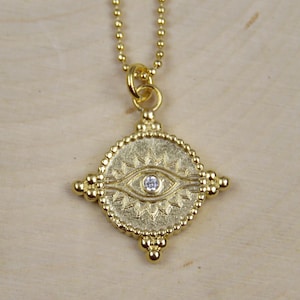 Evil Eye Halskette, griechischen Schmuck, 14k Gold Filled, Minimalist Schmuck, Zirkonia, Evil Eye Charm, zierliche Halskette, Goldhalskette Geschenk