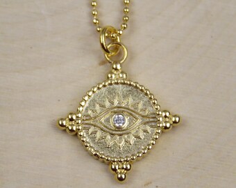 Evil Eye Necklace Greek Jewelry 14k Gold Filled Minimalist | Etsy
