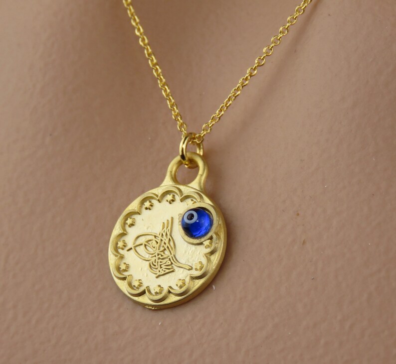 Turkish Gold Ottoman Evil Eye Necklace Greek Jewelry 14k Etsy
