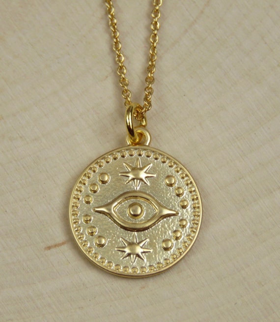 Evil Eye Necklace Greek Jewelry 14k Gold Filled Minimalist Etsy