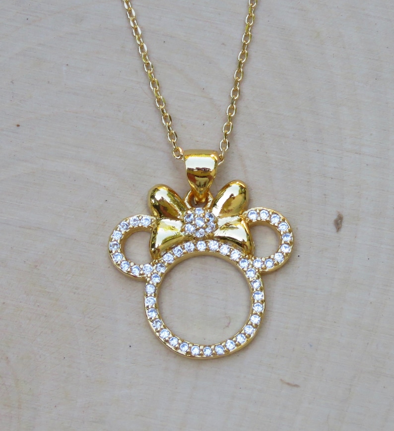 Minnie Mouse Disney Necklace, Gold Jewelry, 14k Gold Filled, Mickey