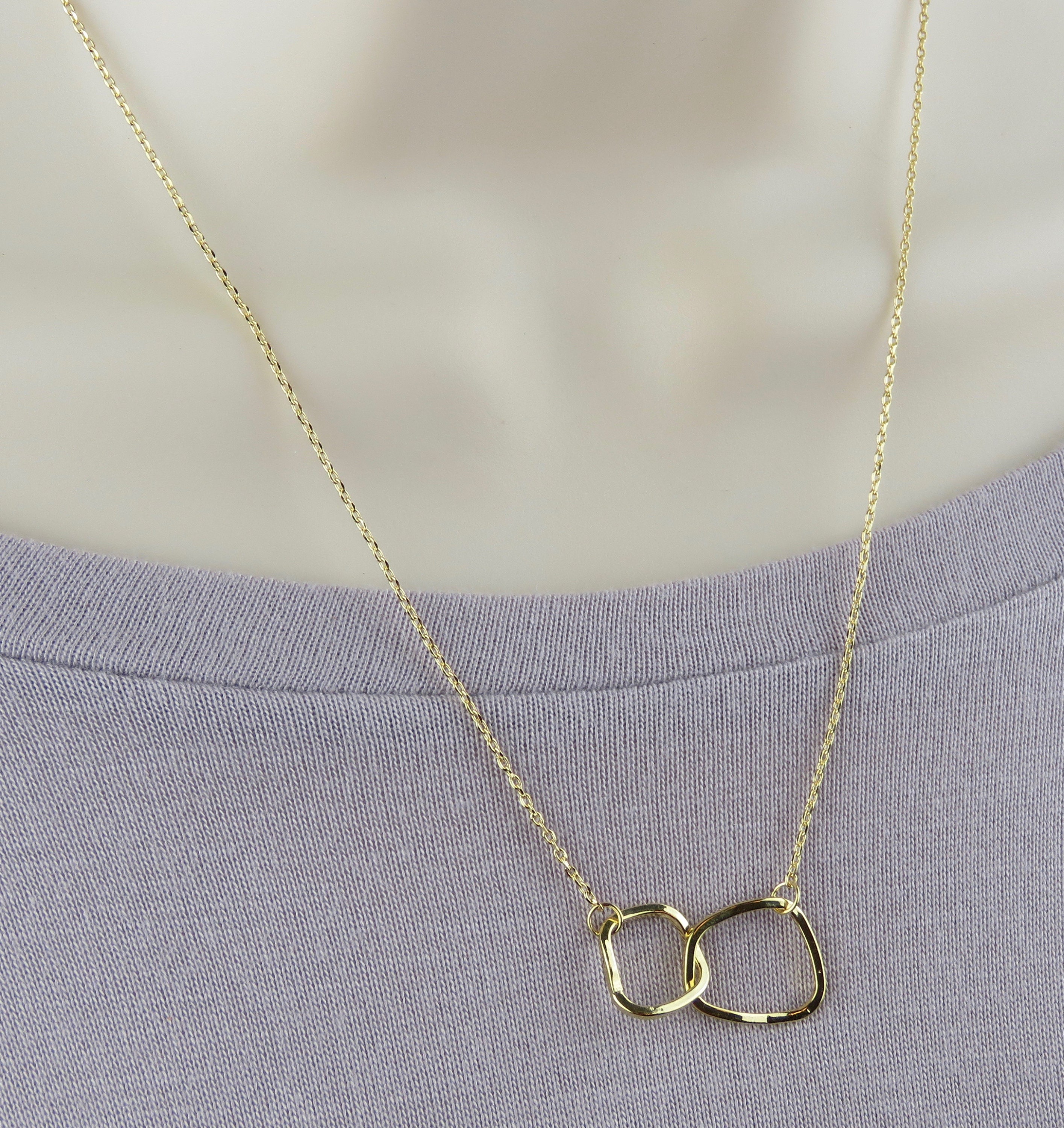 Gold Interlocking Eternity Necklace, Double Circle Pendants, Entwined ...