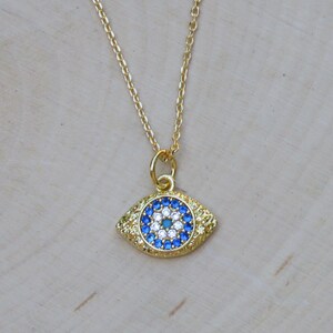 Evil Eye Halskette, griechischen Schmuck, 14k Gold Filled, Minimalist Schmuck, Zirkonia, Evil Eye Charm, zierliche Halskette, Goldhalskette Geschenk