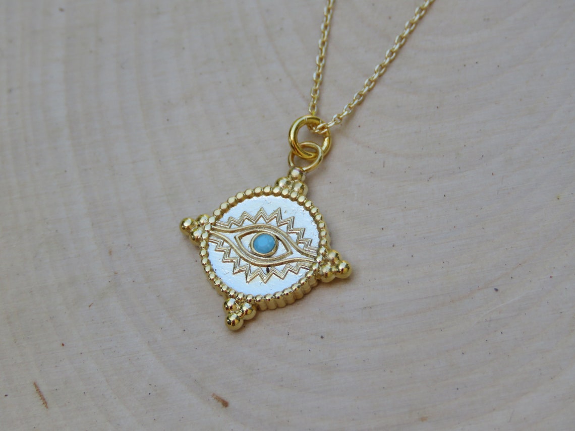 Evil Eye Necklace, Greek Jewelry, 14k Gold Filled, Minimalist Jewelry