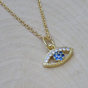 Evil Eye Necklace, Greek jewelry, 14k Gold Filled, Minimalist jewelry, Cubic Zirconia, Evil Eye Charm, Dainty Necklace, Gold Necklace Gift