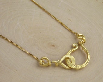 Gold Hook & Eye Necklace / Gold Layering Necklace /14k Gold Fish Hook Necklace / Gold Valentine's Necklace / Christmas Gift / Gift for Her