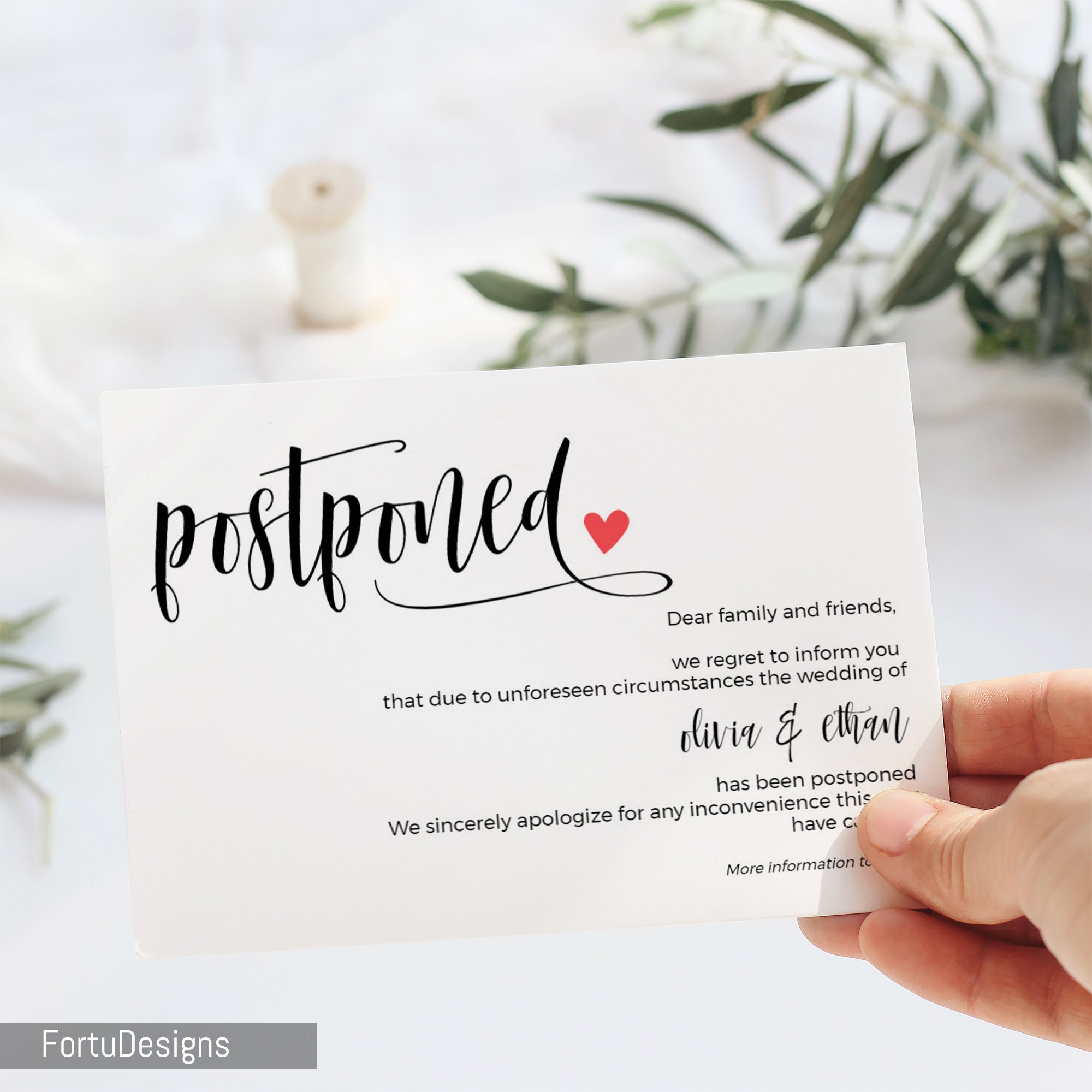 POSTPONED wedding announcement template Postponed card | Etsy