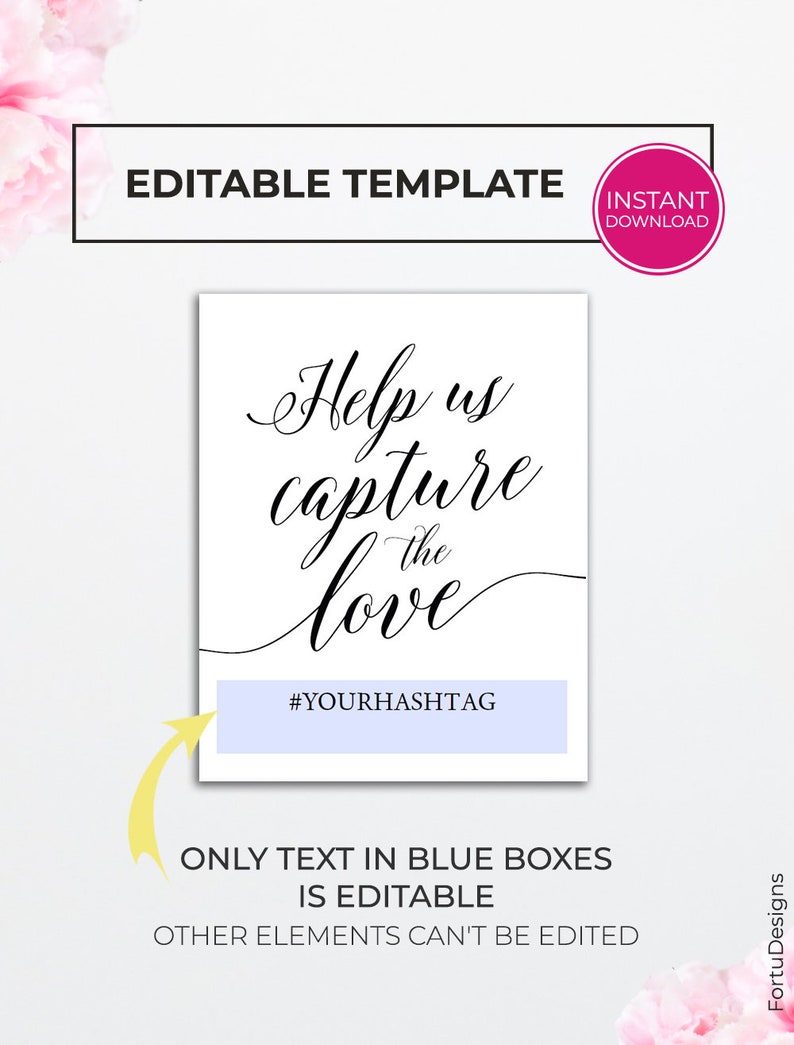 Wedding hashtag sign Editable hashtag template Help us capture | Etsy