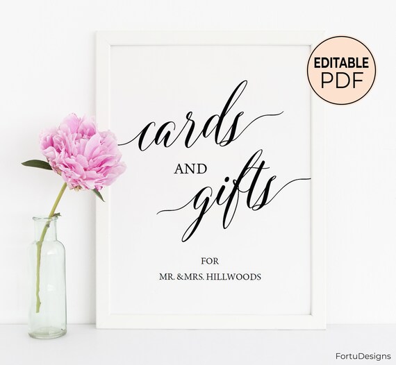 Cards and gifts sign EDITABLE sign Wedding editable template | Etsy
