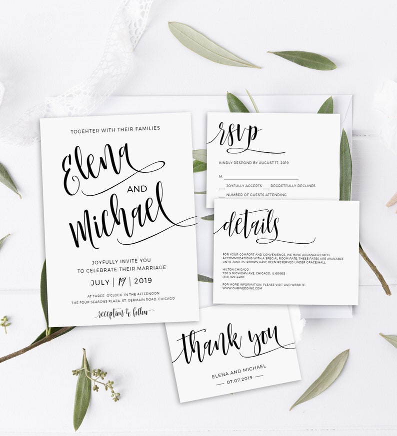 Wedding Invitation Template With Rsvp Details Thank You Etsy