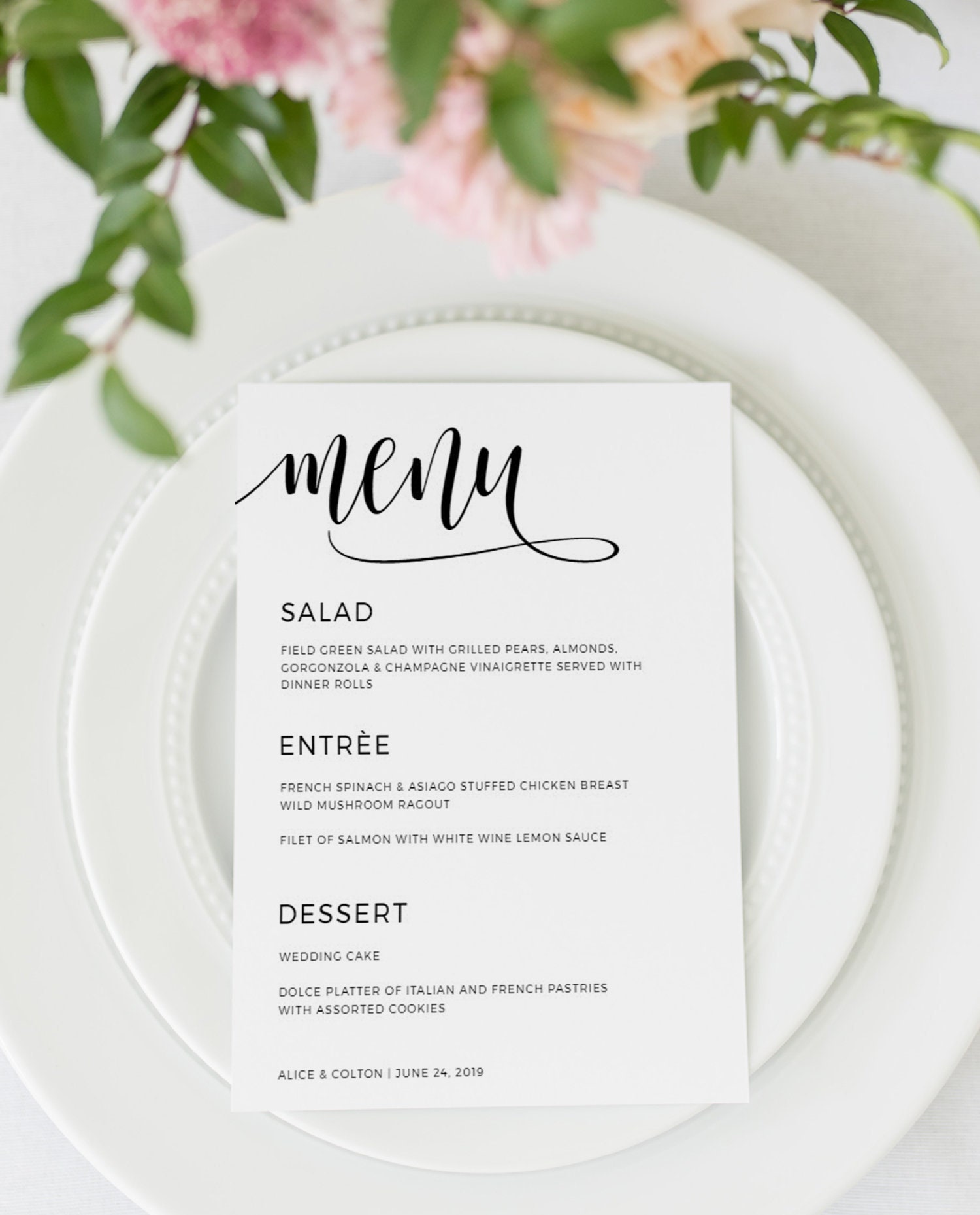 WEDDING MENU cards Printable menu card template Rustic menu Within Bridal Shower Menu Template