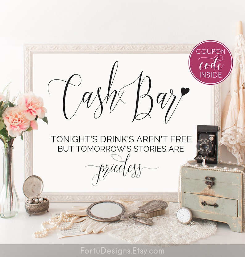 Cash bar sign Printable wedding sign Wedding bar sign Party Etsy
