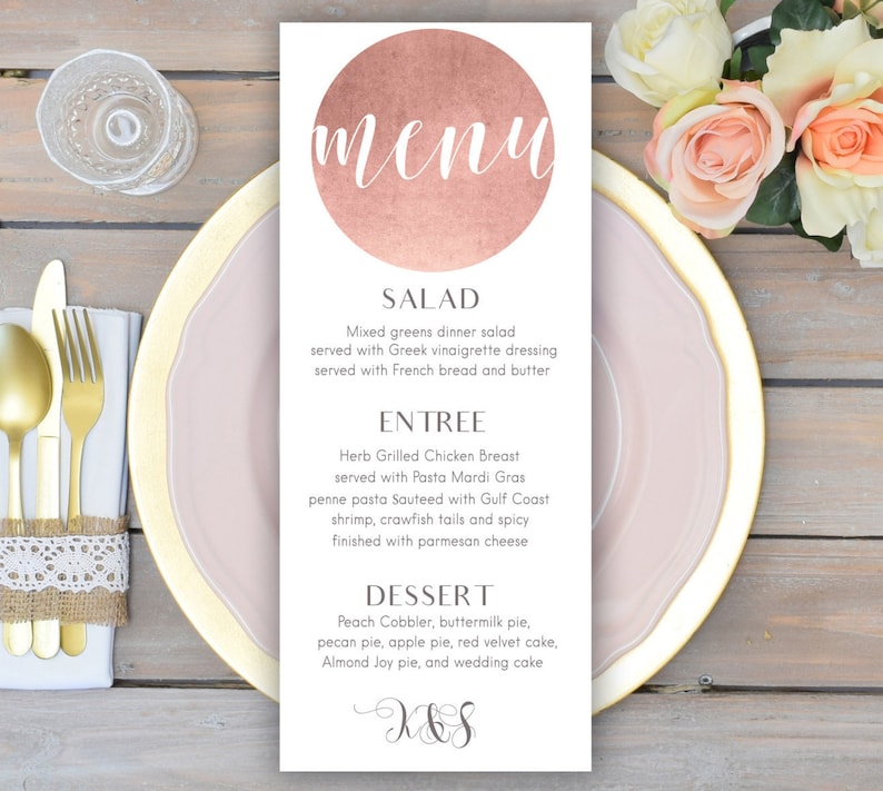 Rose gold wedding ceremony menu card Printable wedding ceremony menu Tailored wedding ceremony menu playing cards Summer season wedding day décor Tableau mariage wedding ceremony desk décor image relating to Printable Wedding Menus named Rose gold wedding ceremony menu card Printable wedding ceremony menu Custom made marriage ceremony menu playing cards Summer months marriage ceremony décor Tableau mariage marriage desk décor