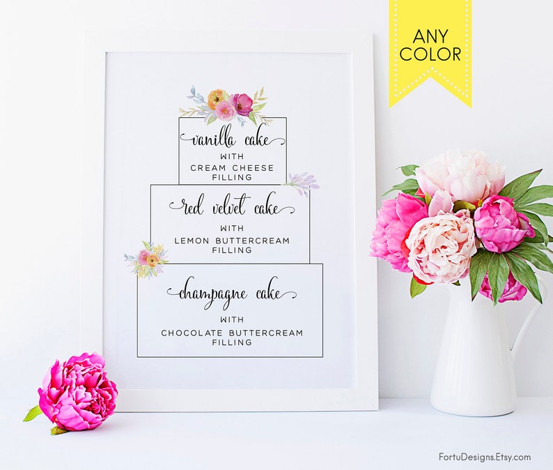 Cake flavor sign Wedding cake sign Wedding Cake table decor Etsy