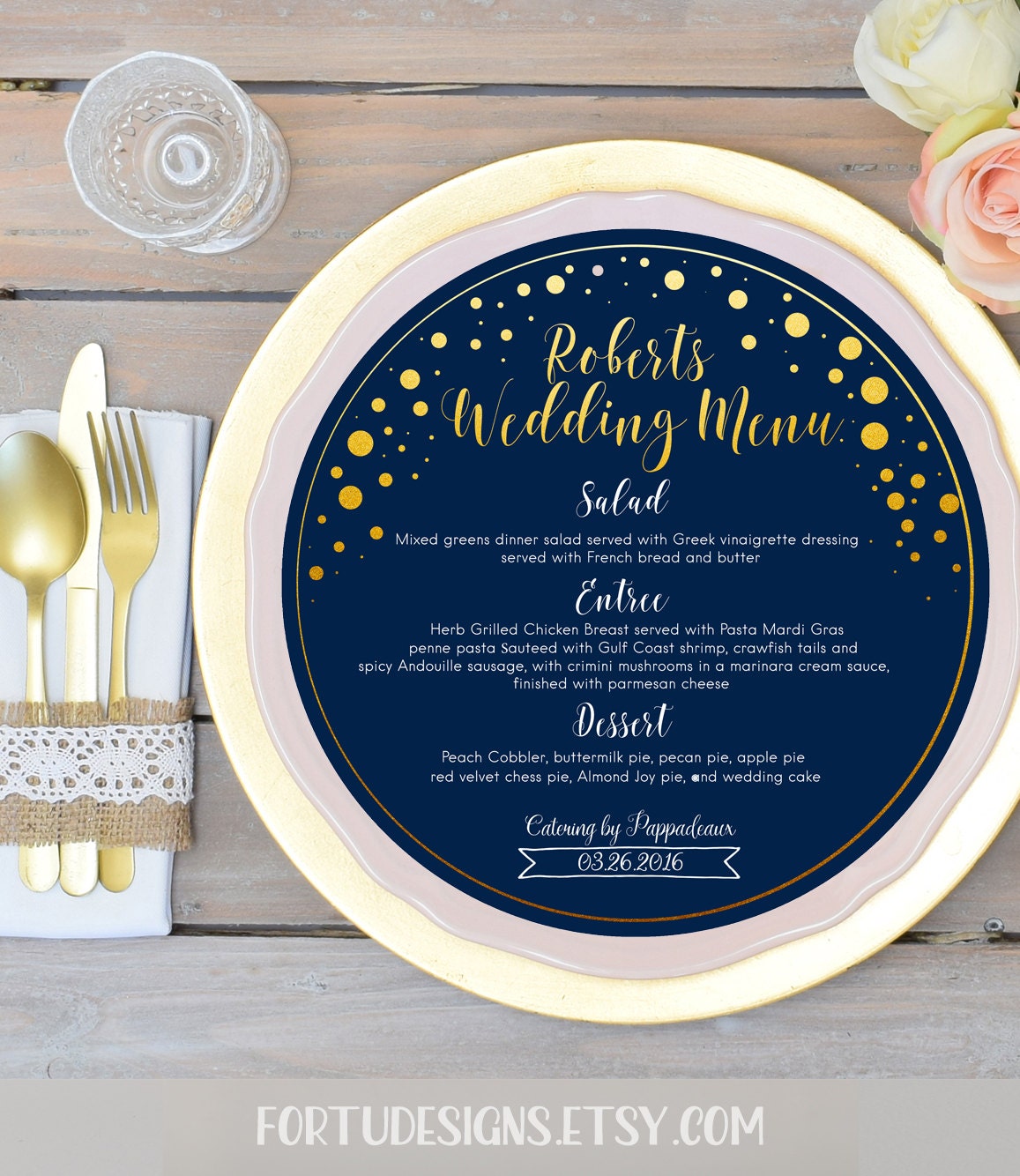 Gold Navy Wedding Card Dinner Cards Printable