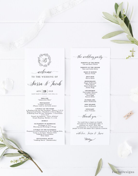 Catholic Wedding Program Template Elegant Wedding Ceremony Etsy