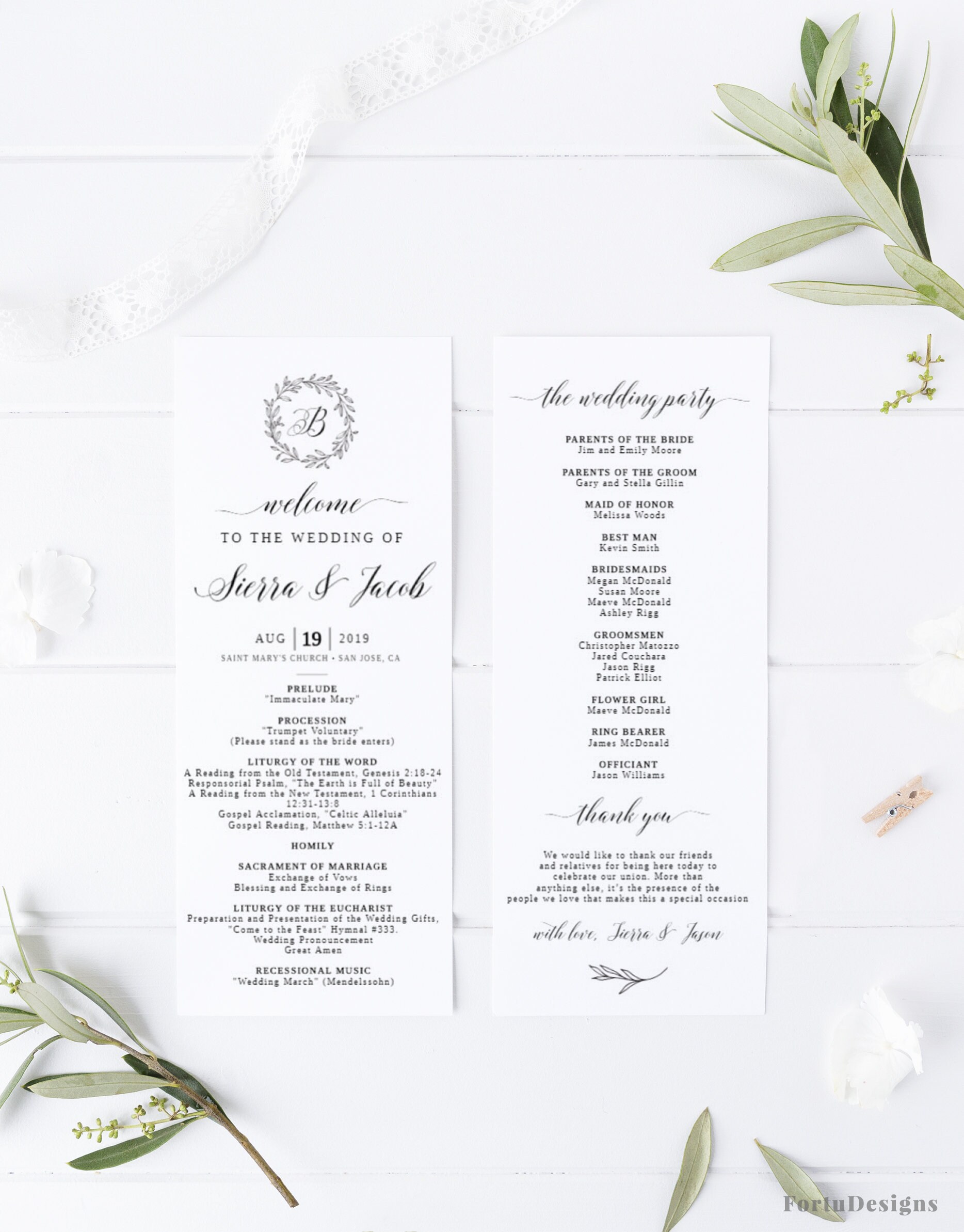 Catholic wedding program template Elegant Wedding ceremony
