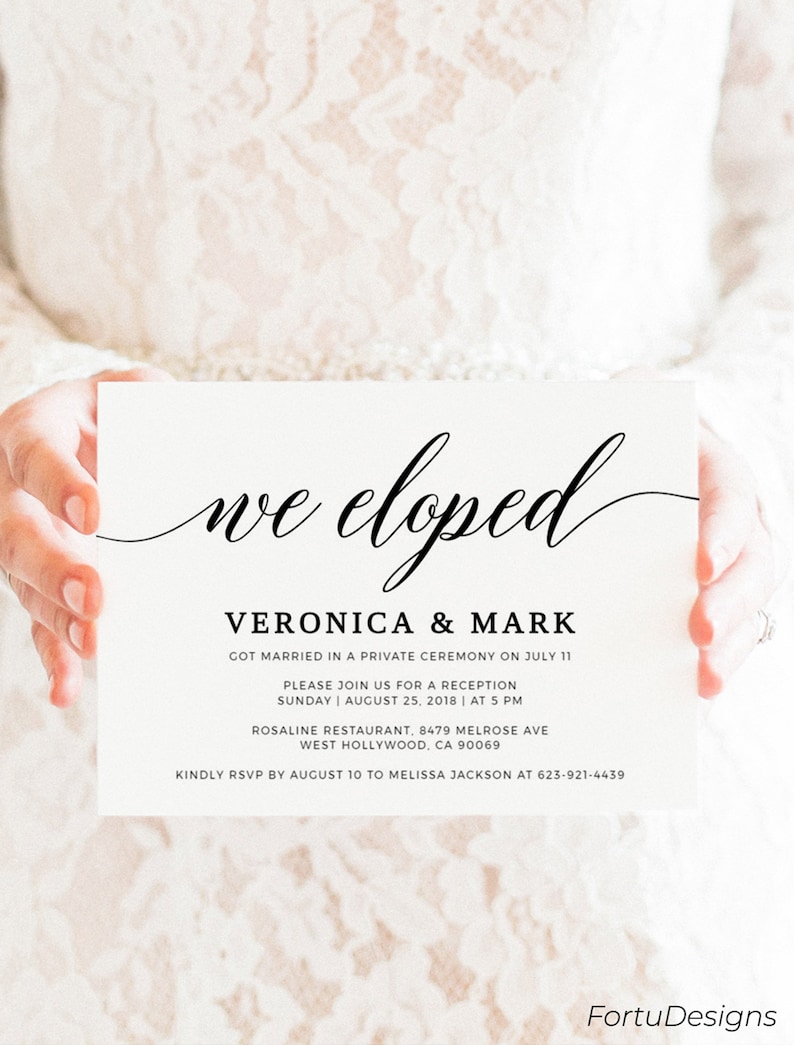 Elopement Invitation Template Reception Invitation Template Etsy