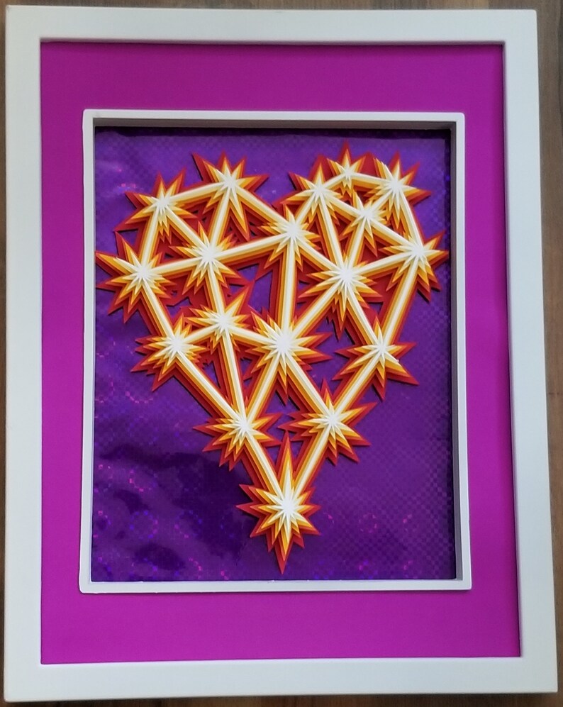 3D Paper Sculpture Sparks Heart