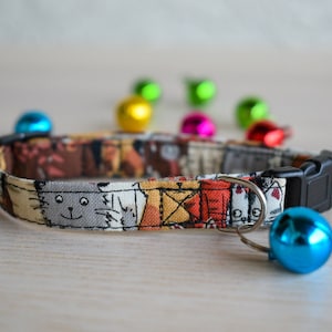 Cat Collar with Bell, Pet Collar, Calico, Tabby, Adjustable Collar, Sewn, Fabric Collar, Choose Your Own Color Bell