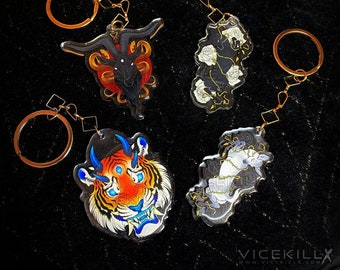 2" Acrylic Keychain: Tiger, Baphomet, Deer
