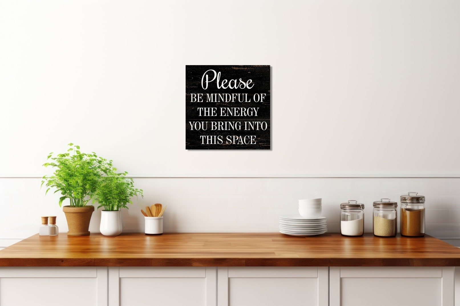 Compladeta Wooden Hanging Sign Please Be Mindful Of The Energy You Bring Into This Space Wood Sign Farmhouse Rustic Bedroom Wall Decor Vintage Wall Art For Bedroom Home 12X8 In