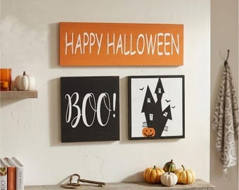 Halloween Signs | Farmhouse Halloween Decor | Happy Halloween, Boo, Haunted House Wall Art