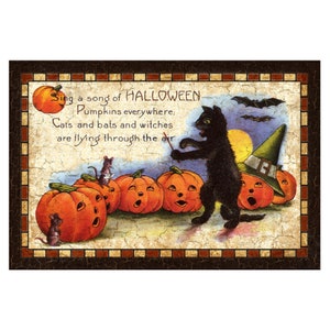 Decorazione classica di Halloween: cartello vintage con gatto nero