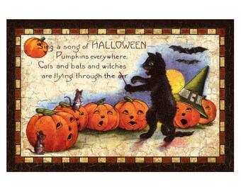 Decorazione classica di Halloween: cartello vintage con gatto nero