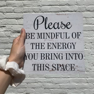Targa In Metallo Positive Affirmations 20x30 Cm Con Scritta Please Be Mindful Of The Energy, Decorazione Spirituale Boho Per Parete, Porta, Camera Da Letto - 2