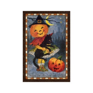 Incantevole cartello vintage di Halloween - Edizione gatto nero e zucca