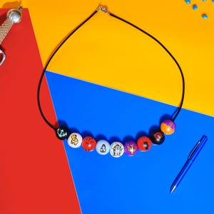 Camp Half-Blood Percy Jackson and Heroes of Olympus 9-Bead Fan Necklace- Hand-Painted Bead Necklace Designs for Fans, Cosplay, and Gifts