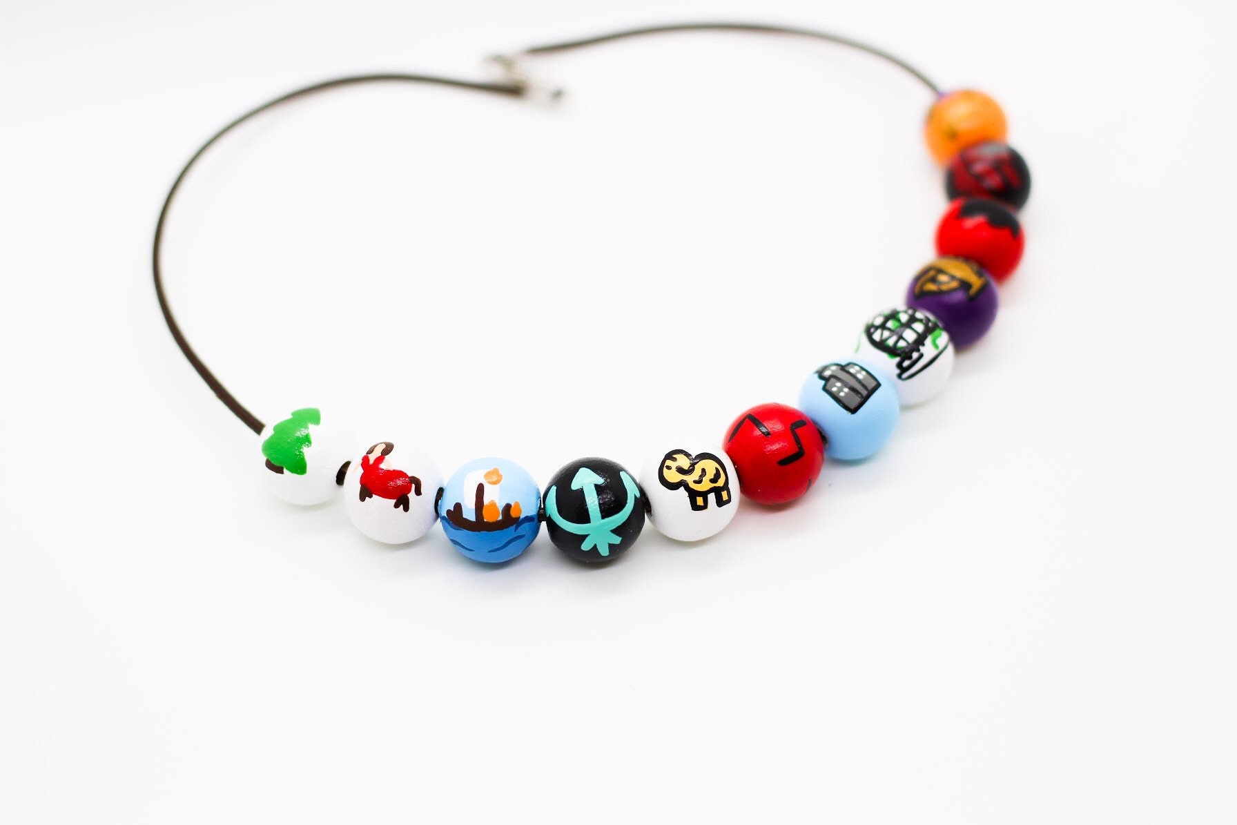 Rainbow Pride Necklace with Czech Glass Beads on Black Rubber Cord, 18