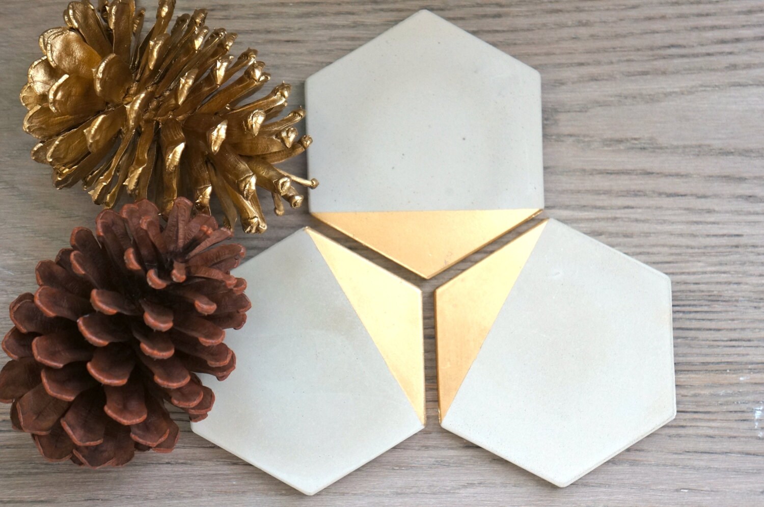 Concrete Hexagon Gold Painted Coasters. Set of 4. Concrete Coasters. …