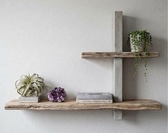 Modern Reclaimed Wood and Concrete Shelf | Wood Wall Art | Concrete Shelf | Floating Plant Stand | Minimalistic Luxury Wall Shelf