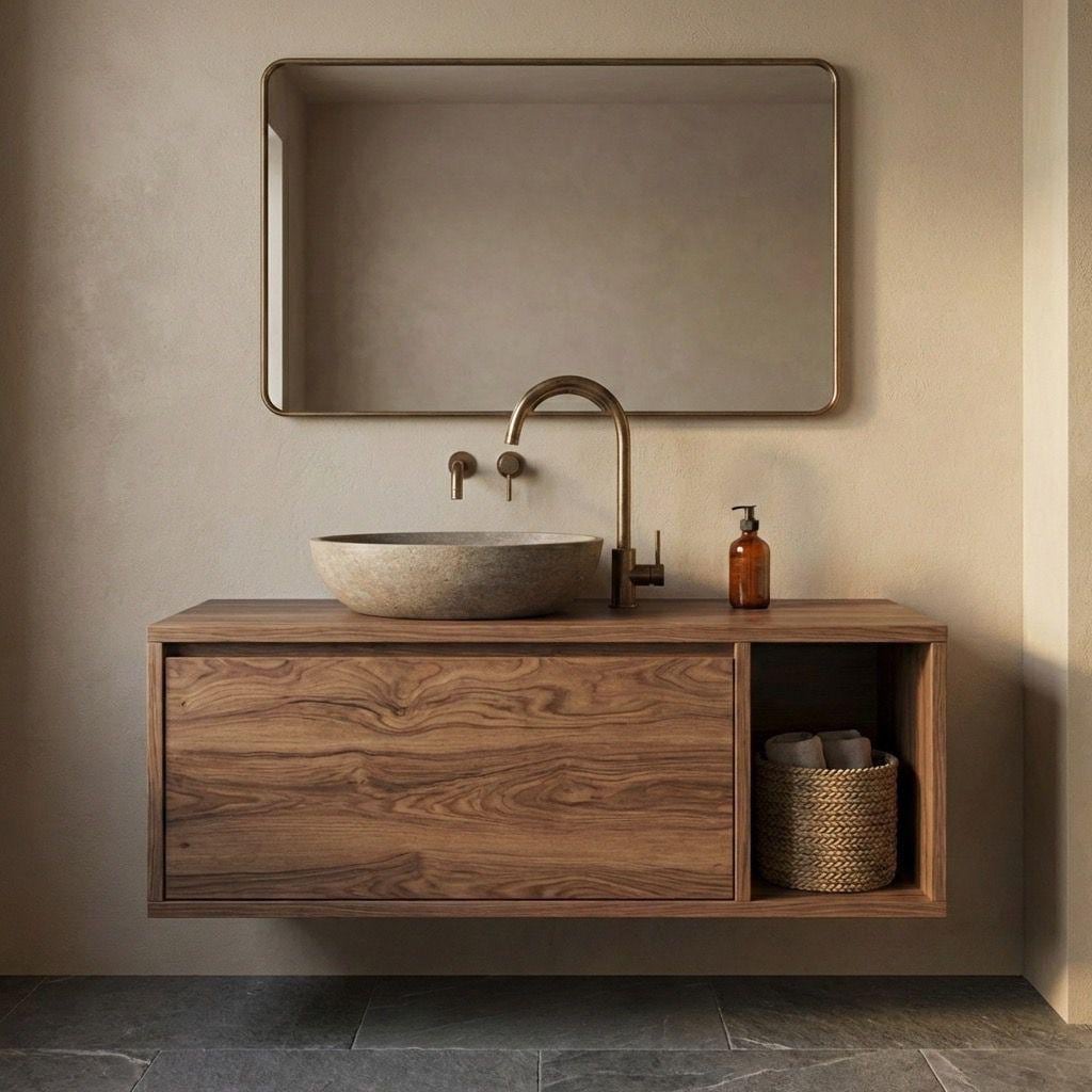 Mobile bagno scandinavo con cassetto / Mobile lavabo da appoggio fatto a mano / Mobile bagno in noce / Mobili per la casa minimalisti