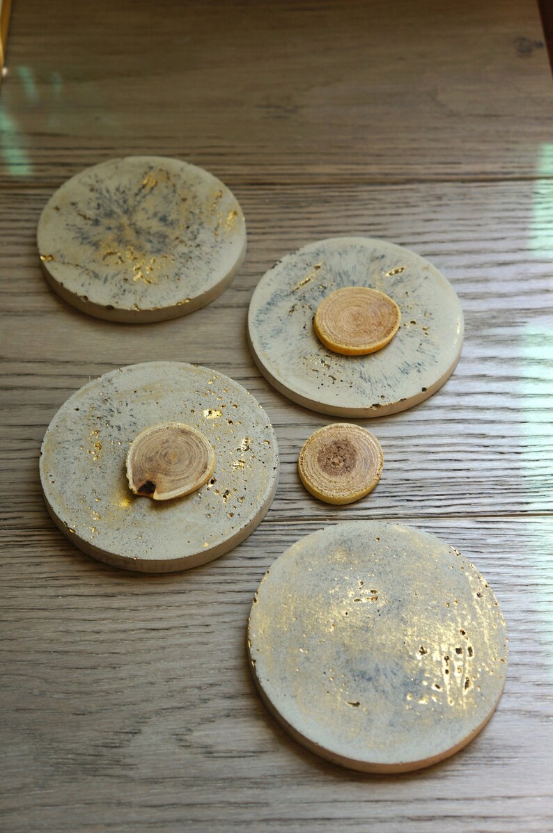 Concrete Black Pigmented and Gold Painted Round Coasters ...