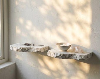 Small Carrara White Floating Shelf | Wall Art | Stone Wall Decor | Wabi Sabi Altar Shelf | Stone Shelf
