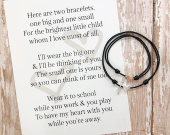 Comfort Bracelet Sets with Heart Charm / Separation Bracelet sets / Mom and child matching security bracelets / think of me bracelets