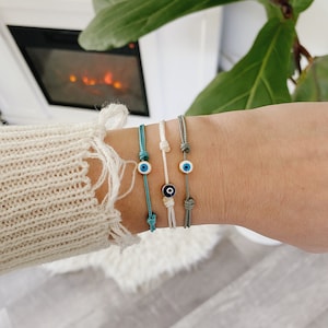 Dainty Evil Eye Adult String Bracelet / Protection Bracelet / Adjustable Evil Eye Cord Bracelet