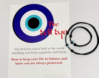 Black String Parent & Baby Evil Eye Adjustable Bracelet / Good Luck Blue Evil Eye / Infant Protection Bracelet / Black Amulet Bracelet