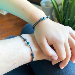 Black String Parent & Baby Evil Eye Adjustable Bracelet / Good Luck Blue Evil Eye / Infant Protection Bracelet / Black Amulet Bracelet