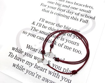 First Day of School Comfort Bracelet Sets with Heart Charm / Back to School Bracelets