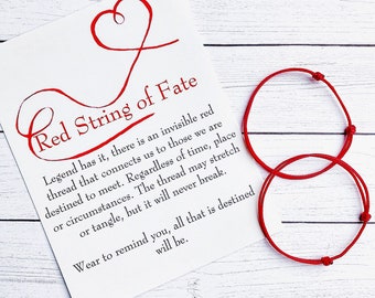 Red String of Fate Couple Bracelet Set with Card / Kabbalah Red Thread Bracelet / Couple Bracelet / Red String Bracelet