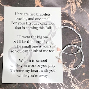 First Day of School Comfort Bracelet Sets with Heart Charm / Back to School Bracelets / Rose Gold or Silver Heart Charm